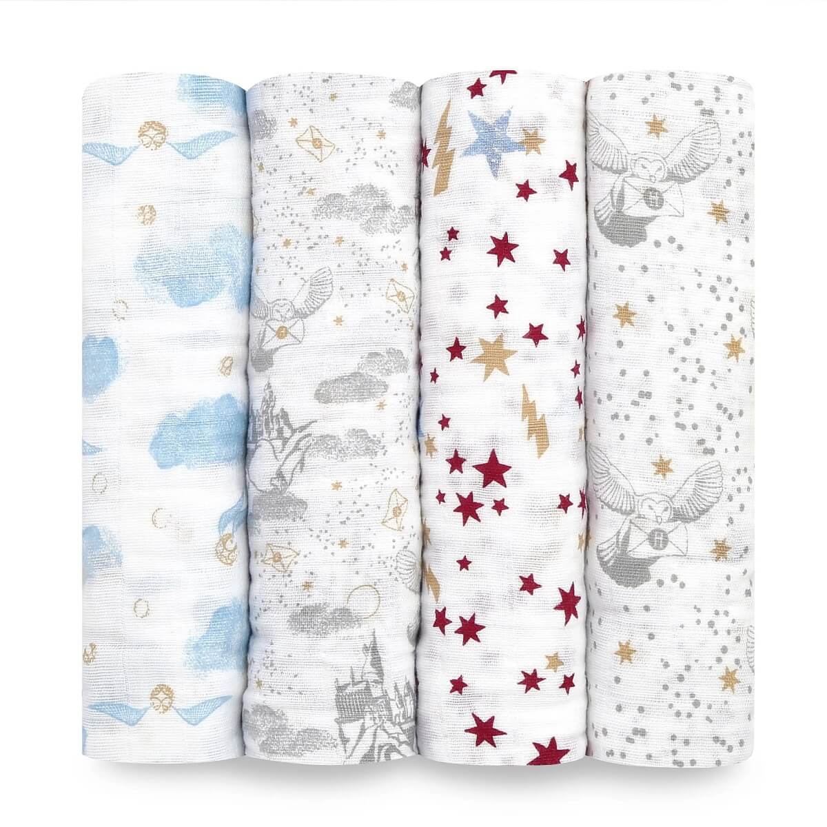 aden anais Boutique Cotton Muslin Swaddles 4pk Harry Potter Icon Bebeco