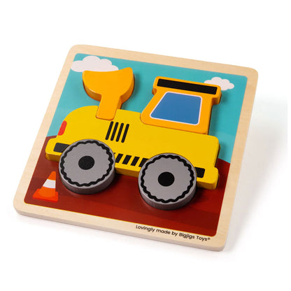 The perfect first wooden puzzle for tots, this BigJigs Chunky Lift-Out Digger Puzzle has five chunky puzzle pieces that make a bright digger. A great way for busy little hands to grasp, place and examine as well as learn about diggers.