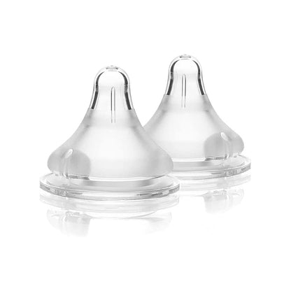 Two Lansinoh NaturalWave® teats designed for seamless bottle feeding, promoting natural oral development and reducing nipple confusion.